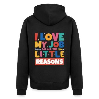 Ich liebe meinen Job aus all den kleinen Gründen - Unisex Premium Bio Zip Hoodie - Schwarz - Hinten - Nico (187cm)