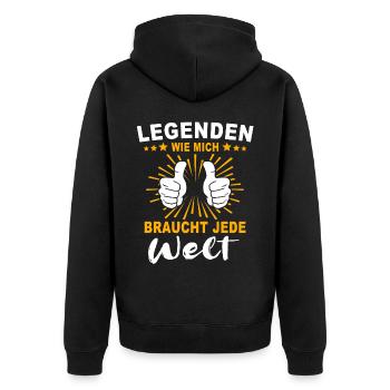 Die Welt Braucht Legenden - Unisex Premium Bio Zip Hoodie - Schwarz - Hinten - Nico (187cm)