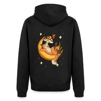 Cottagecore Fuchs - Unisex Premium Bio Zip Hoodie - Schwarz - Hinten - Nico (187cm)