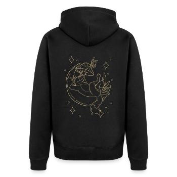 Cottagecore Fuchs - Unisex Premium Bio Zip Hoodie - Schwarz - Hinten - Nico (187cm)