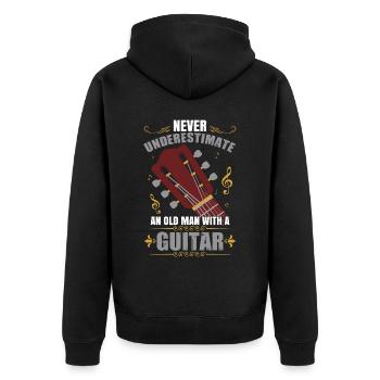 Never Underestimate An Old Man With A Guitar - Unisex Premium Organic Zip Hoodie - black - Back - Nico (187cm)