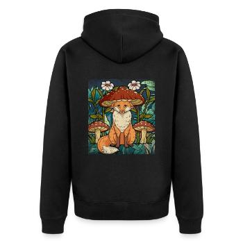 Cottagecore Fuchs - Unisex Premium Bio Zip Hoodie - Schwarz - Hinten - Nico (187cm)