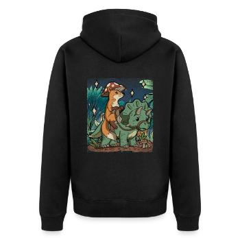 Cottagecore Fuchs - Unisex Premium Bio Zip Hoodie - Schwarz - Hinten - Nico (187cm)