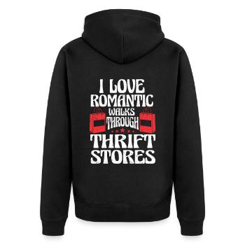 Secondhand Laden Hofverkauf Geschenk Thrifting - Unisex Premium Bio Zip Hoodie - Schwarz - Hinten - Nico (187cm)