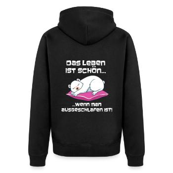 Ausgeschlafen Eisbär Schlafen - Unisex Premium Bio Zip Hoodie - Schwarz - Hinten - Nico (187cm)