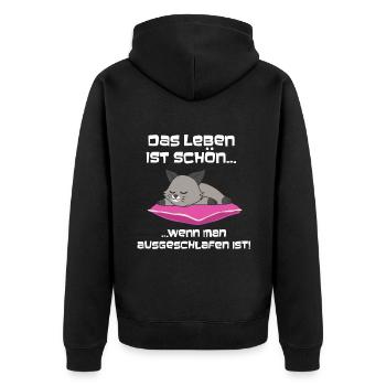 Ausgeschlafen Katze Schlafen - Unisex Premium Bio Zip Hoodie - Schwarz - Hinten - Nico (187cm)