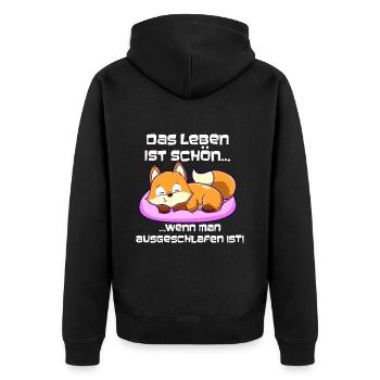 Ausgeschlafen Fuchs Schlafen - Unisex Premium Bio Zip Hoodie - Schwarz - Hinten - Nico (187cm)