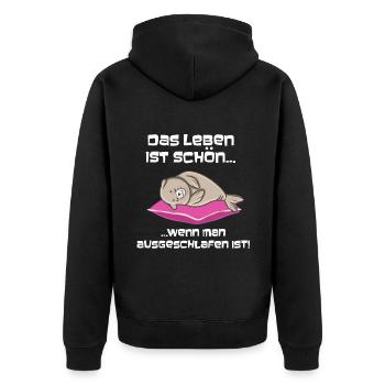 Ausgeschlafen Robbe Schlafen - Unisex Premium Bio Zip Hoodie - Schwarz - Hinten - Nico (187cm)