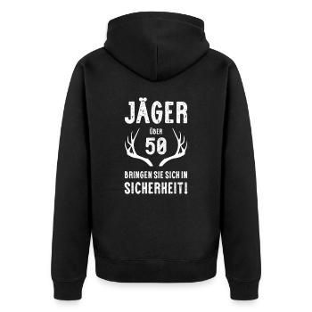 Jäger über 50 I Motiv für Jäger & Weidmann zum - Unisex Premium Bio Zip Hoodie - Schwarz - Hinten - Nico (187cm)