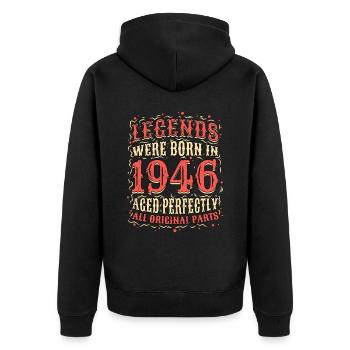 Les légendes sont nées en 1946 Anniversaire - Veste à capuche bio Premium Unisexe - noir - Dos - Nico (187cm)