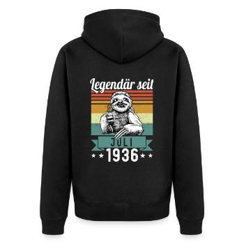 Sloth Legendary since July 1936 birthday - Unisex Premium Organic Zip Hoodie - black - Back - Nico (187cm)