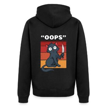 Oops Murderous Cat - Unisex Premium Organic Zip Hoodie - black - Back - Nico (187cm)