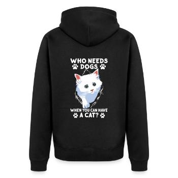 Wer Braucht Hunde Wenn Man Eine Katze Haben Kann - Unisex Premium Bio Zip Hoodie - Schwarz - Hinten - Nico (187cm)