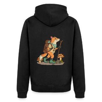 Cottagecore Fuchs - Unisex Premium Bio Zip Hoodie - Schwarz - Hinten - Nico (187cm)