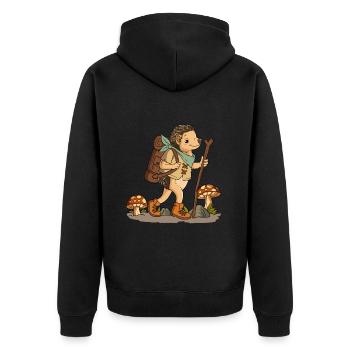 Cottagecore Igel - Unisex Premium Bio Zip Hoodie - Schwarz - Hinten - Nico (187cm)