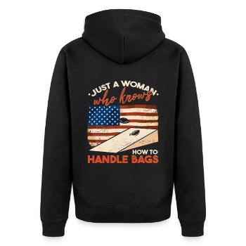 American Flag Hinterhof Spiel Cornhole - Unisex Premium Bio Zip Hoodie - Schwarz - Hinten - Nico (187cm)