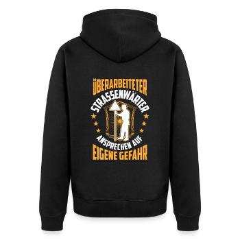 Überarbeiteter Straßenwärter Straßenwart - Unisex Premium Bio Zip Hoodie - Schwarz - Hinten - Nico (187cm)