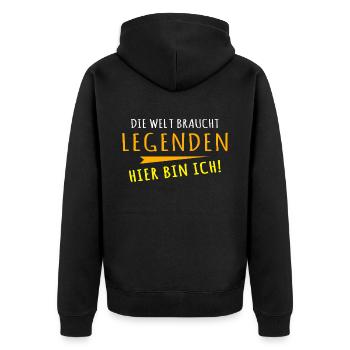 Legende Sprüche Legenden - Unisex Premium Bio Zip Hoodie - Schwarz - Hinten - Nico (187cm)