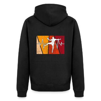 Handball Retro Herzschlag - Unisex Premium Bio Zip Hoodie - Schwarz - Hinten - Nico (187cm)