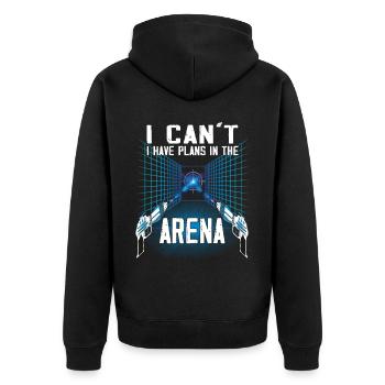 Pläne In Der Arena - Laser-Tag-Player - Unisex Premium Bio Zip Hoodie - Schwarz - Hinten - Nico (187cm)