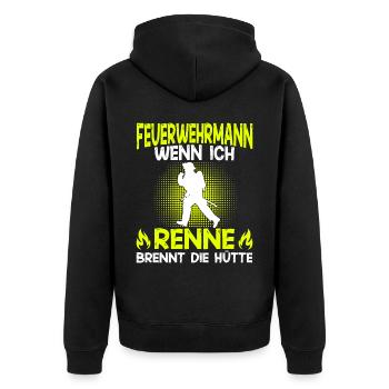 Feuerwehrmann FFW BFW Freiwillige Feuerwehr - Unisex Premium Bio Zip Hoodie - Schwarz - Hinten - Nico (187cm)