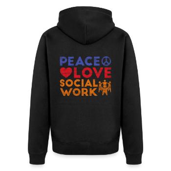 Peace Love Socialwork Sozialarbeiter - Unisex Premium Bio Zip Hoodie - Schwarz - Hinten - Nico (187cm)