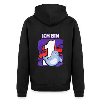 Ich Bin 1 Robbe - Unisex Premium Bio Zip Hoodie - Schwarz - Hinten - Nico (187cm)