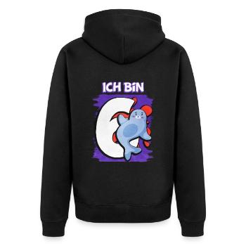 Ich Bin 6 Robbe - Unisex Premium Bio Zip Hoodie - Schwarz - Hinten - Nico (187cm)