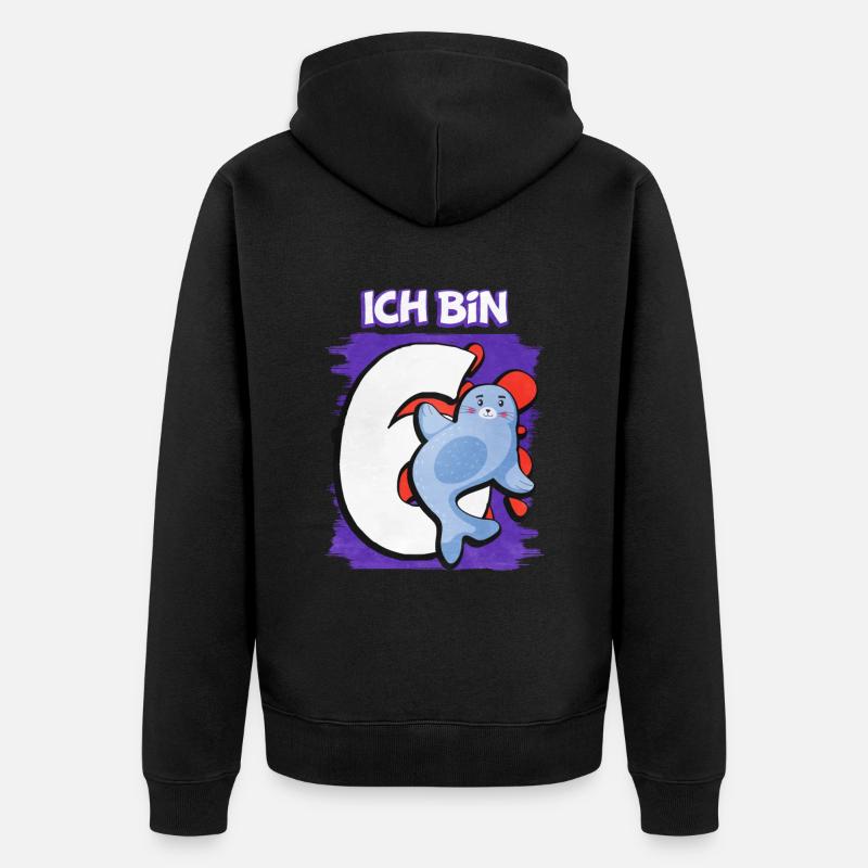 Ich Bin 6 Robbe - Unisex Premium Bio Zip Hoodie - Schwarz