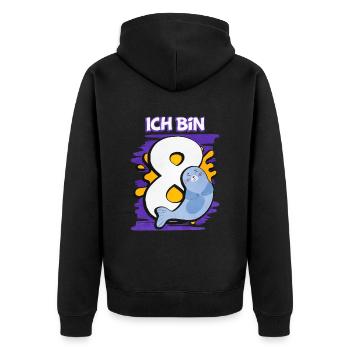 Ich Bin 8 Robbe - Unisex Premium Bio Zip Hoodie - Schwarz - Hinten - Nico (187cm)