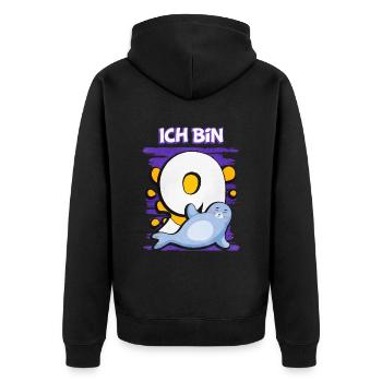 Ich Bin 9 Robbe - Unisex Premium Bio Zip Hoodie - Schwarz - Hinten - Nico (187cm)
