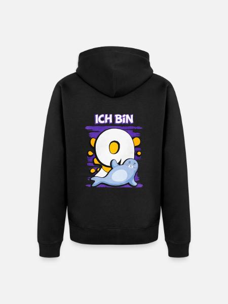 Ich Bin 9 Robbe - Unisex Premium Bio Zip Hoodie - Schwarz