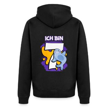 Ich Bin 7 Robbe - Unisex Premium Bio Zip Hoodie - Schwarz - Hinten - Nico (187cm)
