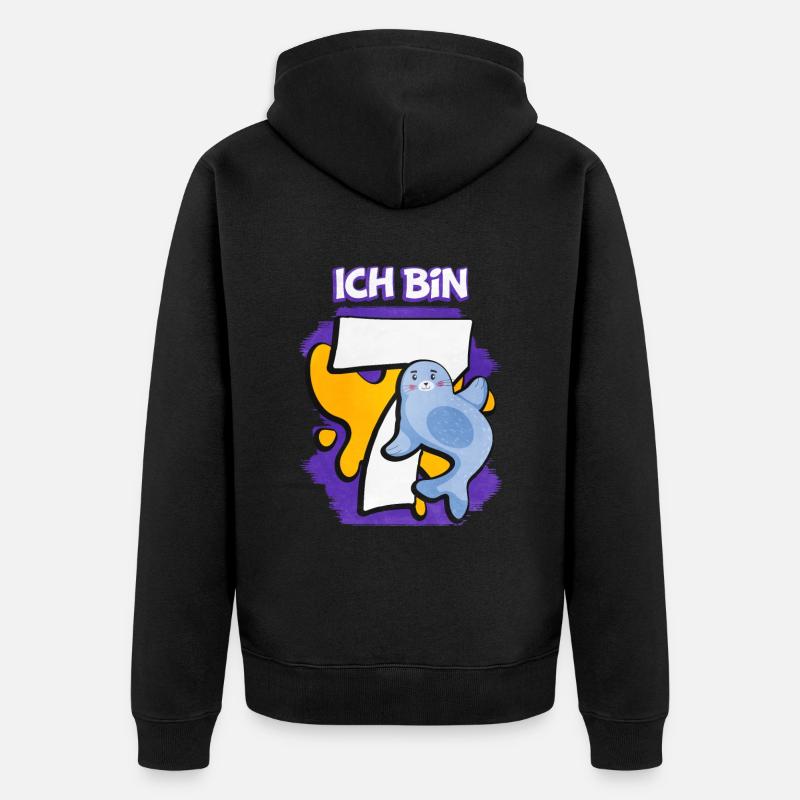 Ich Bin 7 Robbe - Unisex Premium Bio Zip Hoodie - Schwarz