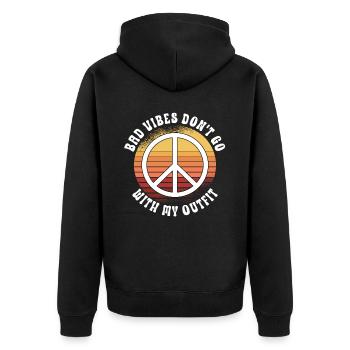 Hippie Peace Zeichen Frieden Blumen Blumenkind - Unisex Premium Bio Zip Hoodie - Schwarz - Hinten - Nico (187cm)