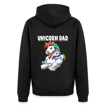 Unicorn Dad für einen Einhorn Liebhaber - Unisex Premium Bio Zip Hoodie - Schwarz - Hinten - Nico (187cm)