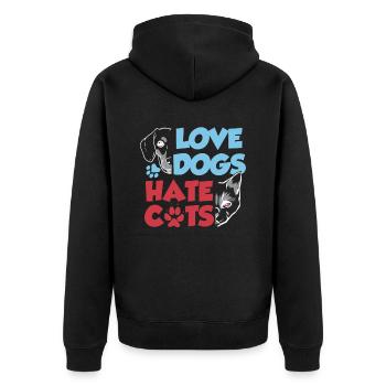 Love Dogs Hate Cats Lover Dog Puppy - Unisex Premium Organic Zip Hoodie - black - Back - Nico (187cm)