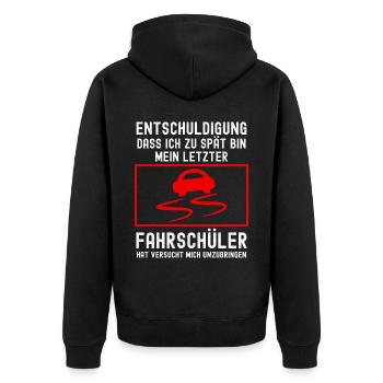 Fahrlehrer Witz Fahrschule - Unisex Premium Bio Zip Hoodie - Schwarz - Hinten - Nico (187cm)
