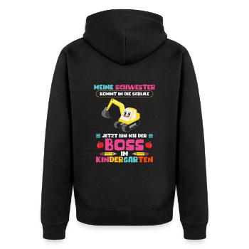 Ma sœur vient à l’école Maintenant je suis la patronne - Veste à capuche bio Premium Unisexe - noir - Dos - Nico (187cm)