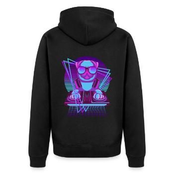 Party Musik Techno Hunde Vaporwave DJ Mops Hund - Unisex Premium Bio Zip Hoodie - Schwarz - Hinten - Nico (187cm)