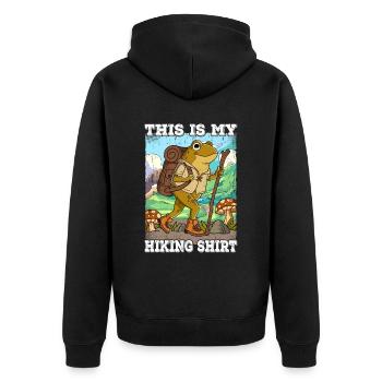 This Is My Hiking Wandern - Unisex Premium Bio Zip Hoodie - Schwarz - Hinten - Nico (187cm)
