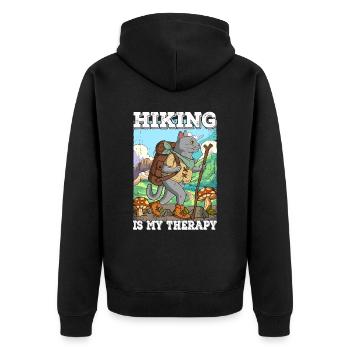 Hiking Is My Therapy Wandern - Unisex Premium Organic Zip Hoodie - black - Back - Nico (187cm)