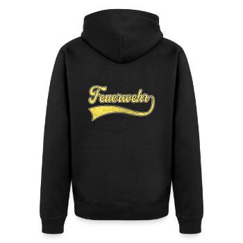 Feuerwehr Schriftzug - Unisex Premium Bio Zip Hoodie - Schwarz - Hinten - Nico (187cm)
