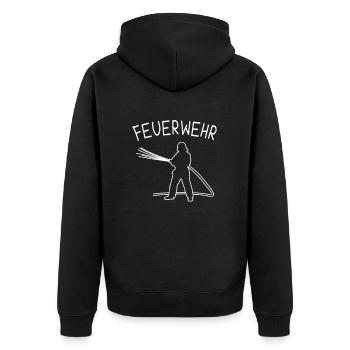 Feuerwehr Feuerwehrmann gezeichnet - Unisex Premium Bio Zip Hoodie - Schwarz - Hinten - Nico (187cm)