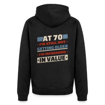 70-Jähriger wird nicht älter Zitate zum 70. Geburtstag - Unisex Premium Bio Zip Hoodie - Schwarz - Hinten - Nico (187cm)