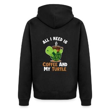 Coffee and my Turtle Tortoise Turtle - Unisex Premium Organic Zip Hoodie - black - Back - Nico (187cm)