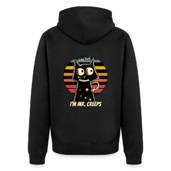 gruselige Katze im Retro-Stil - Unisex Premium Bio Zip Hoodie - Schwarz - Hinten - Nico (187cm)