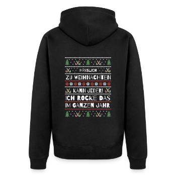 Hässlich zu Weihnachten kann jeder lustiger Spruch - Unisex Premium Bio Zip Hoodie - Schwarz - Hinten - Nico (187cm)