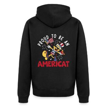 Proud To Be An Ameri-cat America 4th Of July - Unisex Premium Organic Zip Hoodie - black - Back - Nico (187cm)