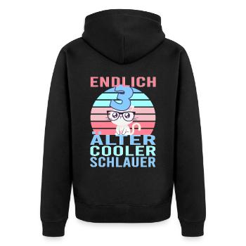 3. Geburtstag 3 Jahre Katze Kätzchen Mietze Miau - Unisex Premium Bio Zip Hoodie - Schwarz - Hinten - Nico (187cm)